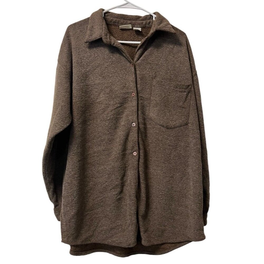 Newport News Womens Felt Shirt Jacket Size Large Brown Button Up Polyester Blend